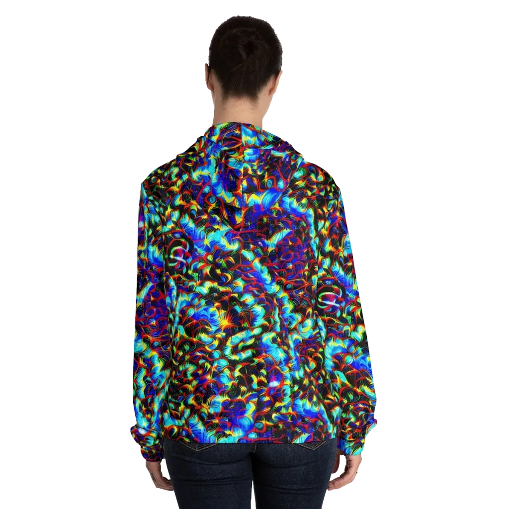 Blue Flame Jungle on Women's Full-Zip Hoodie — Back On Person