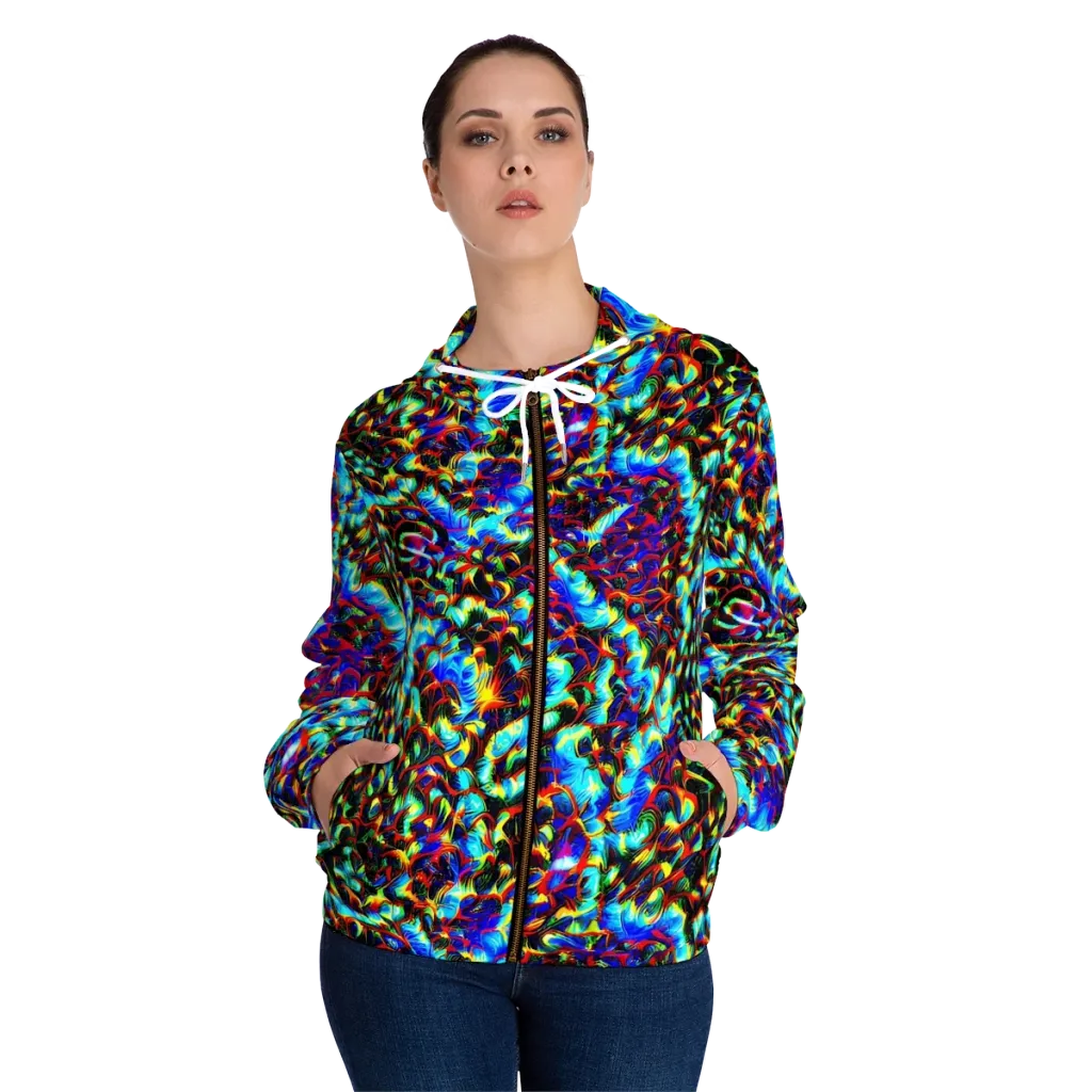 Blue Flame Jungle on Women's Full-Zip Hoodie — Front On Person