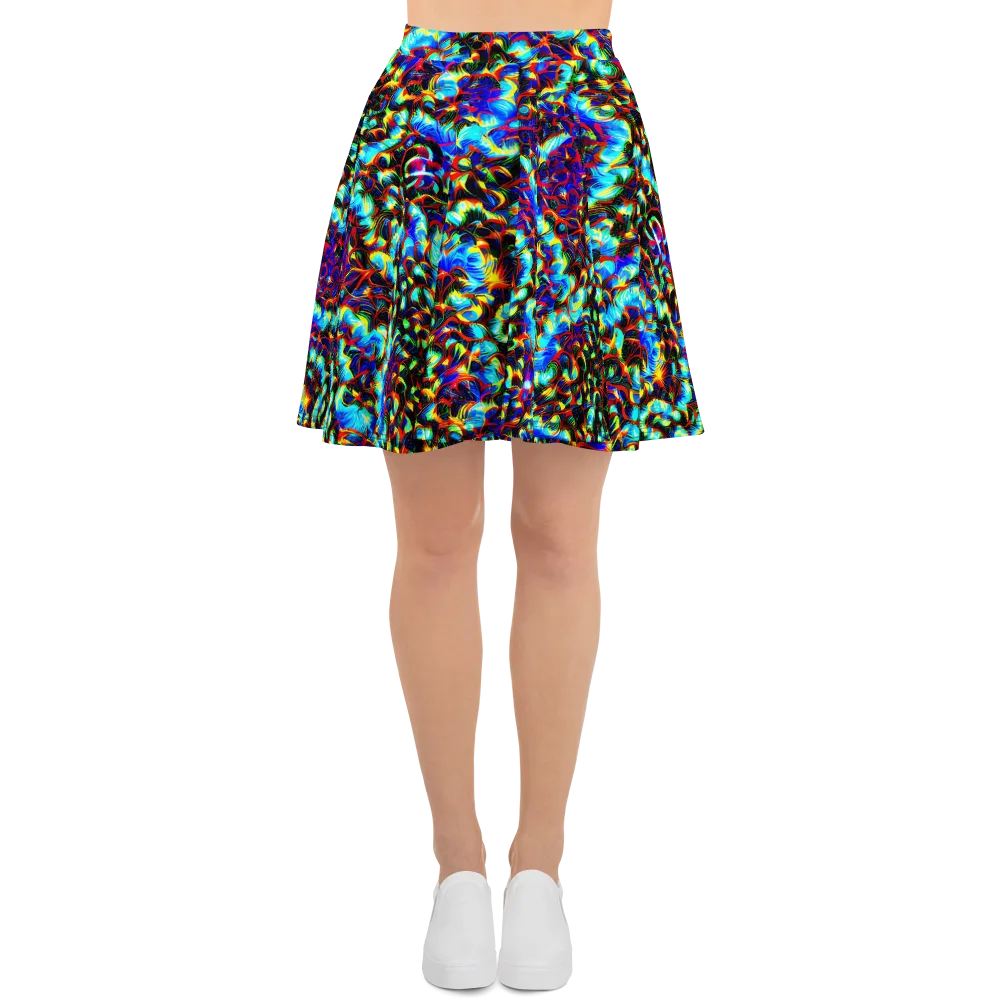Blue Flame Jungle on Skater Skirt — Front