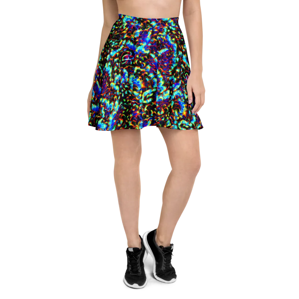 Blue Flame Jungle on Skater Skirt — Front