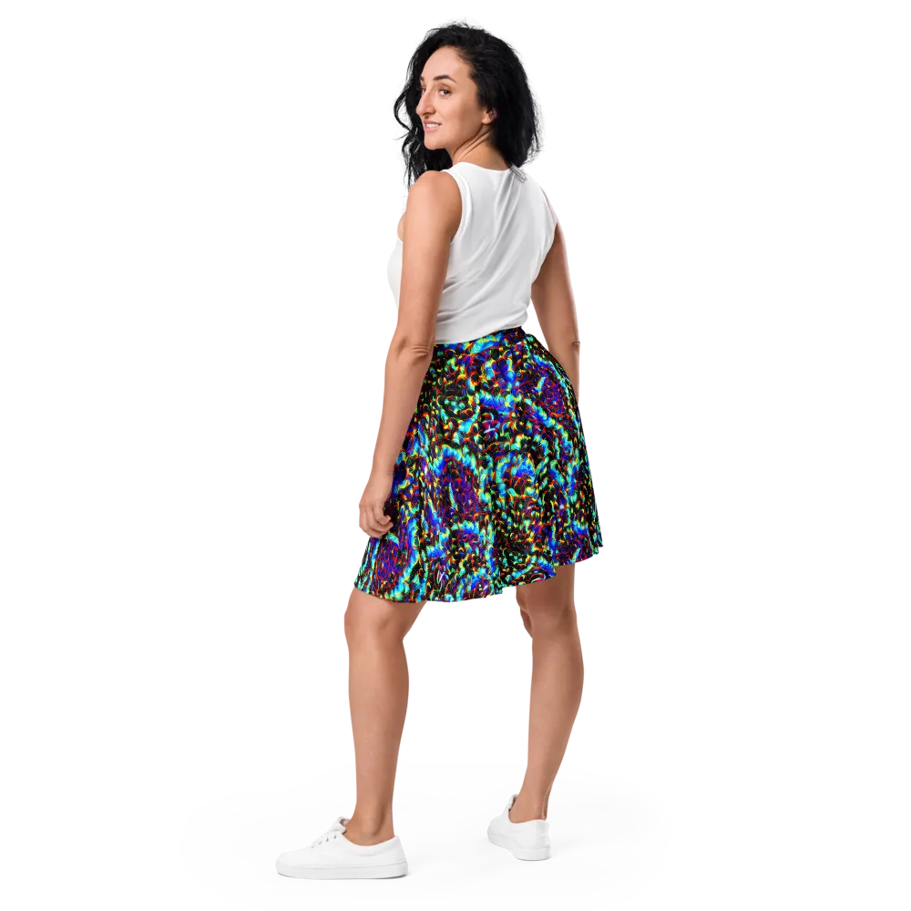Blue Flame Jungle on Skater Skirt — Back