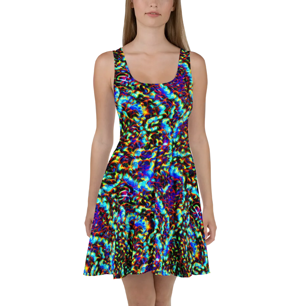 Blue Flame Jungle on Skater Dress — Front