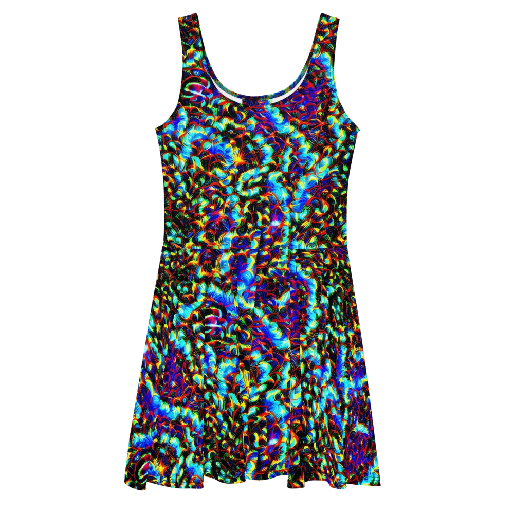 Blue Flame Jungle on Skater Dress — Front