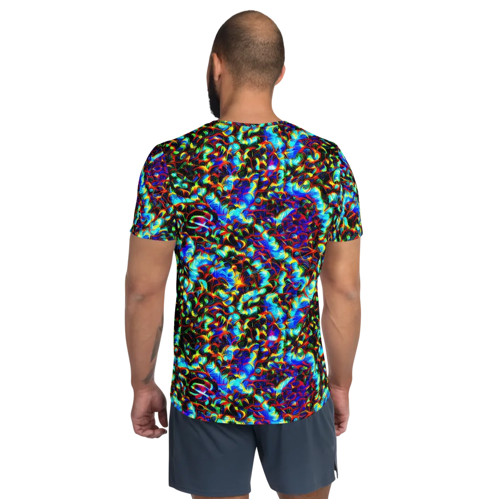 Blue Flame Jungle on Men's Athletic T-Shirt — Back