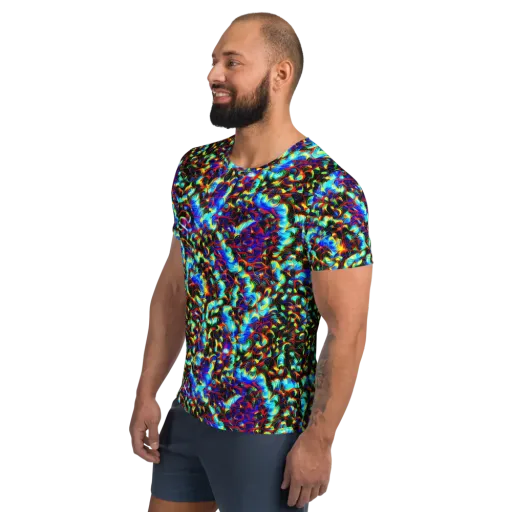 Blue Flame Jungle on a Men's Athletic T-Shirt