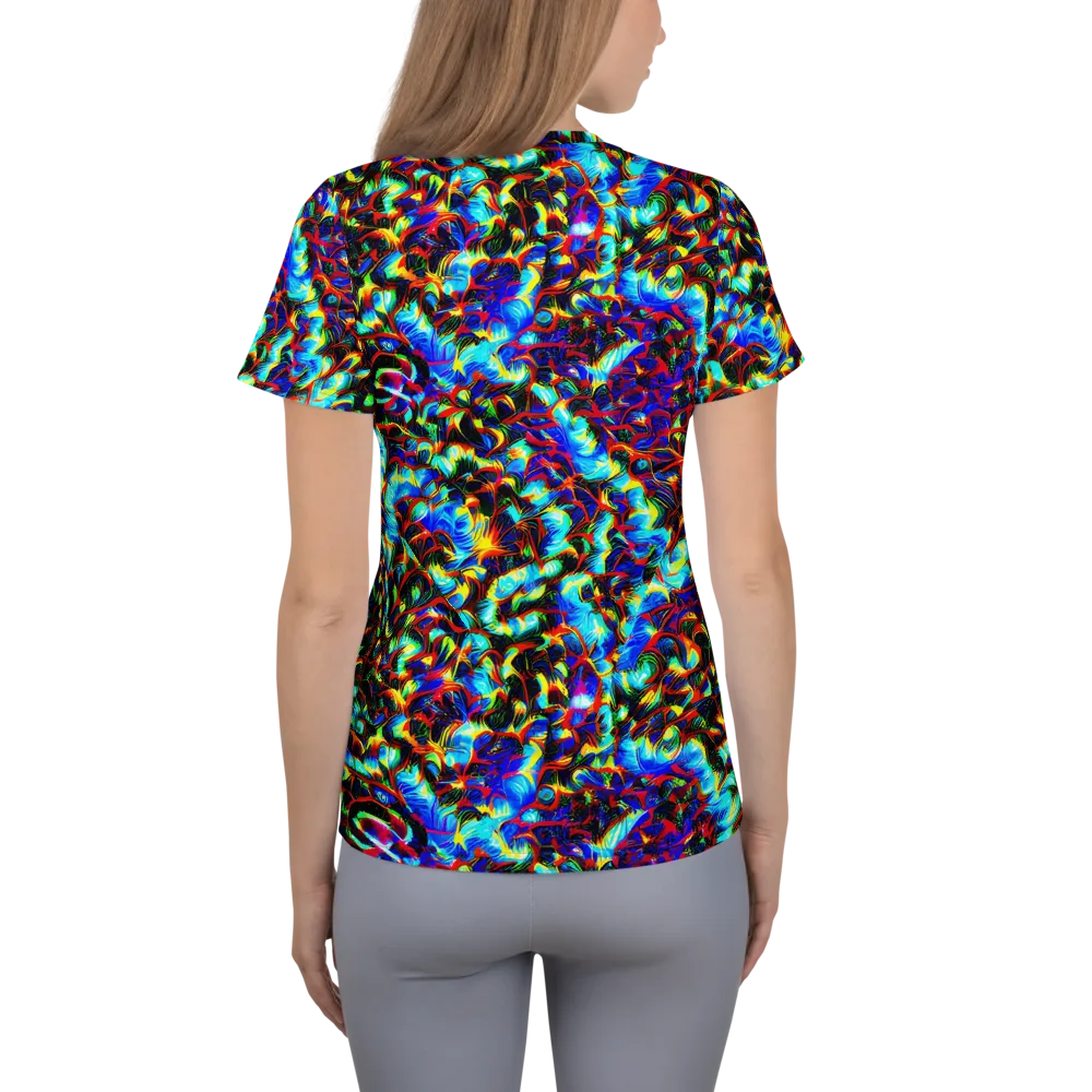 Blue Flame Jungle on Women's Athletic T-Shirt — Back