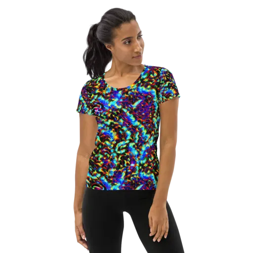 Blue Flame Jungle on a Women's Athletic T-Shirt