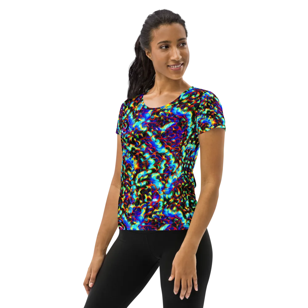 Blue Flame Jungle on Women's Athletic T-Shirt — Left