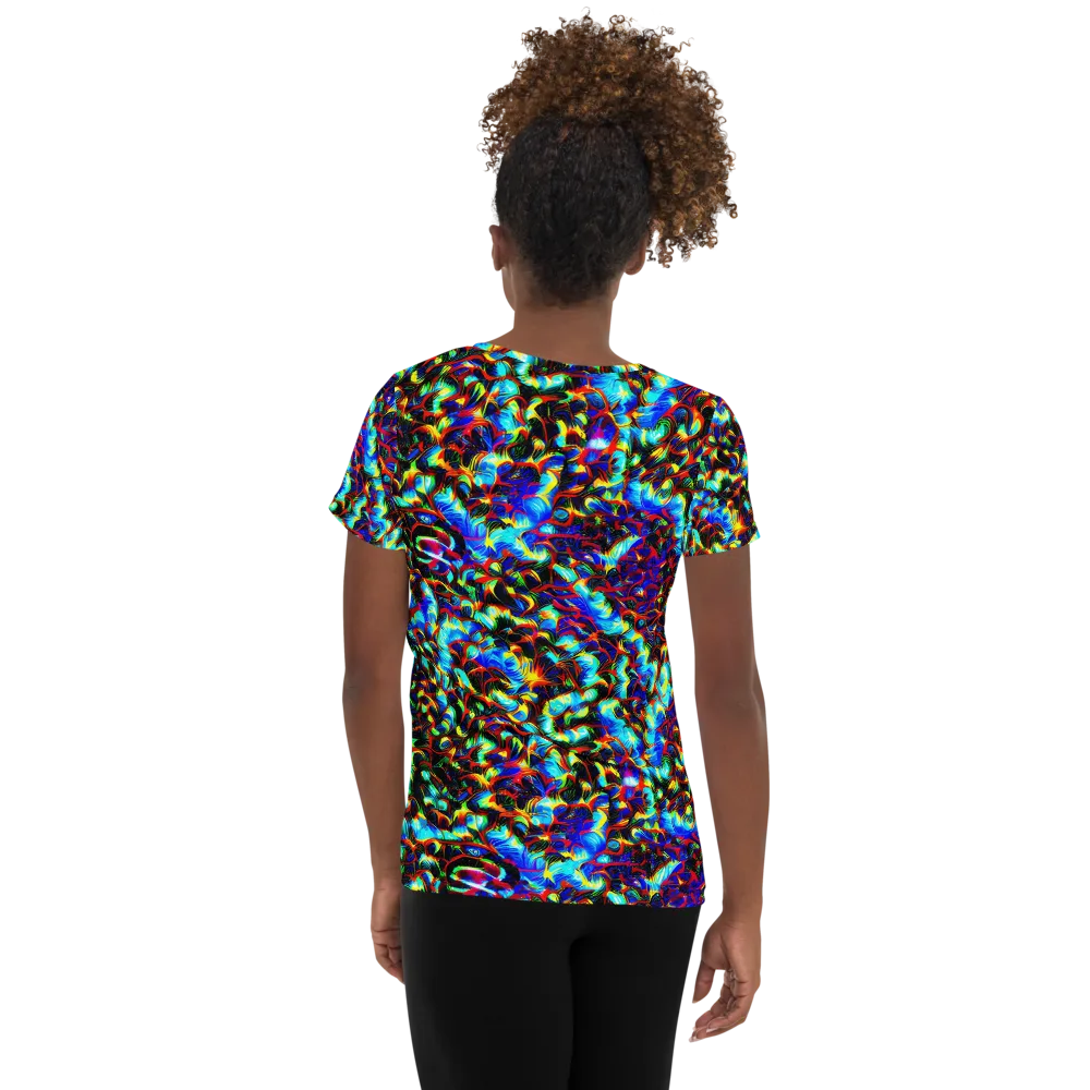Blue Flame Jungle on Women's Athletic T-Shirt — Back