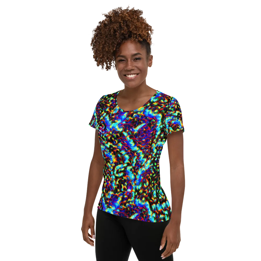 Blue Flame Jungle on Women's Athletic T-Shirt — Left
