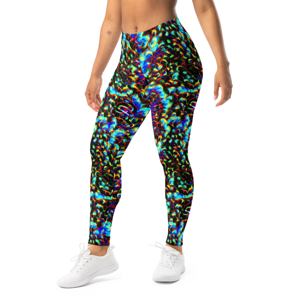 Blue Flame Jungle on Leggings — Left Front