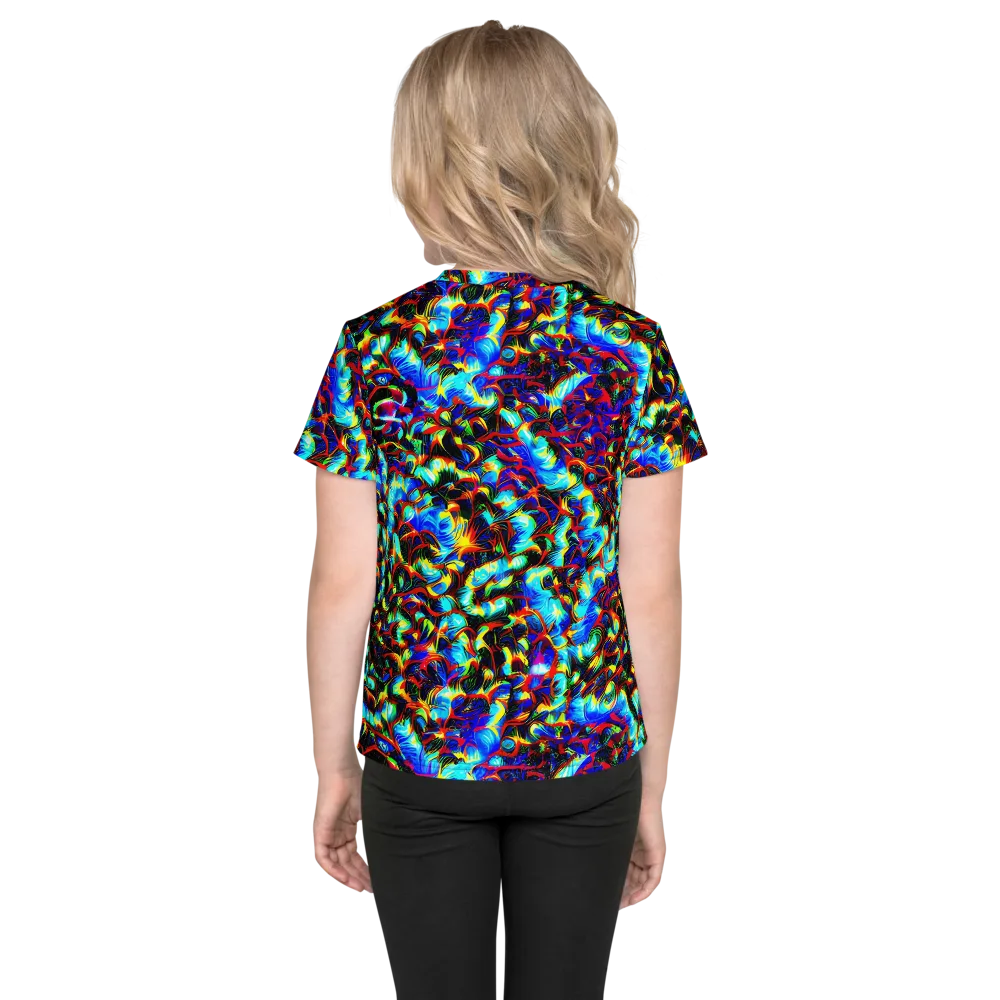 Blue Flame Jungle on Kids Crew Neck T-Shirt — Back