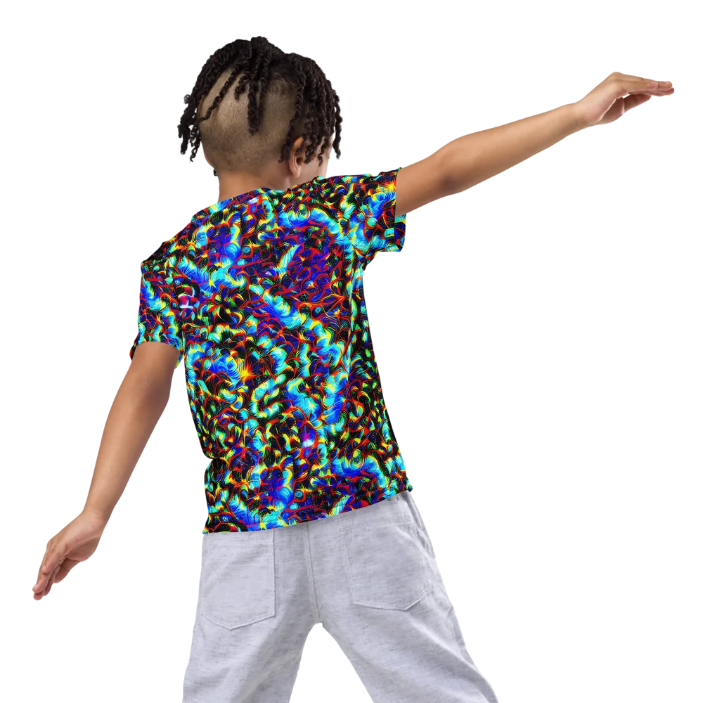 Blue Flame Jungle on Kids Crew Neck T-Shirt — Back