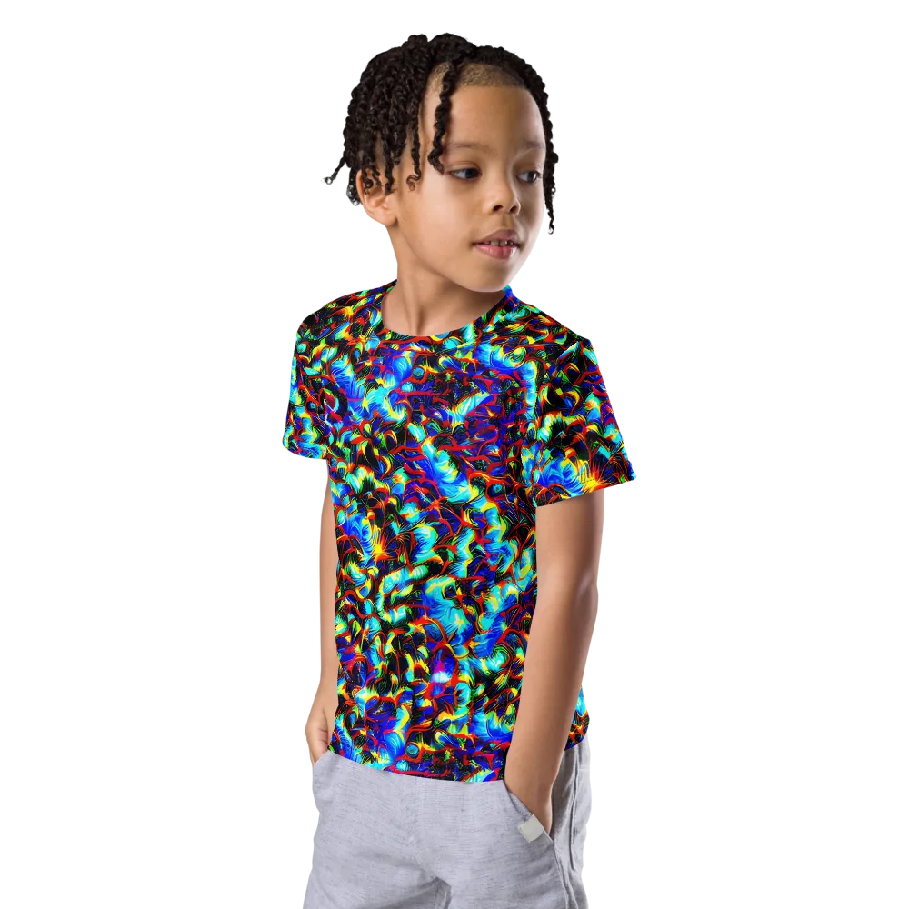Blue Flame Jungle on Kids Crew Neck T-Shirt — Left Front