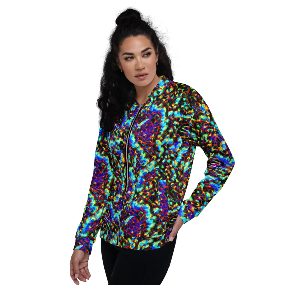 Blue Flame Jungle on Bomber Jacket — Left