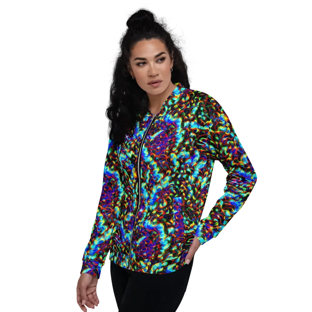 Blue Flame Jungle on Bomber Jacket — Left