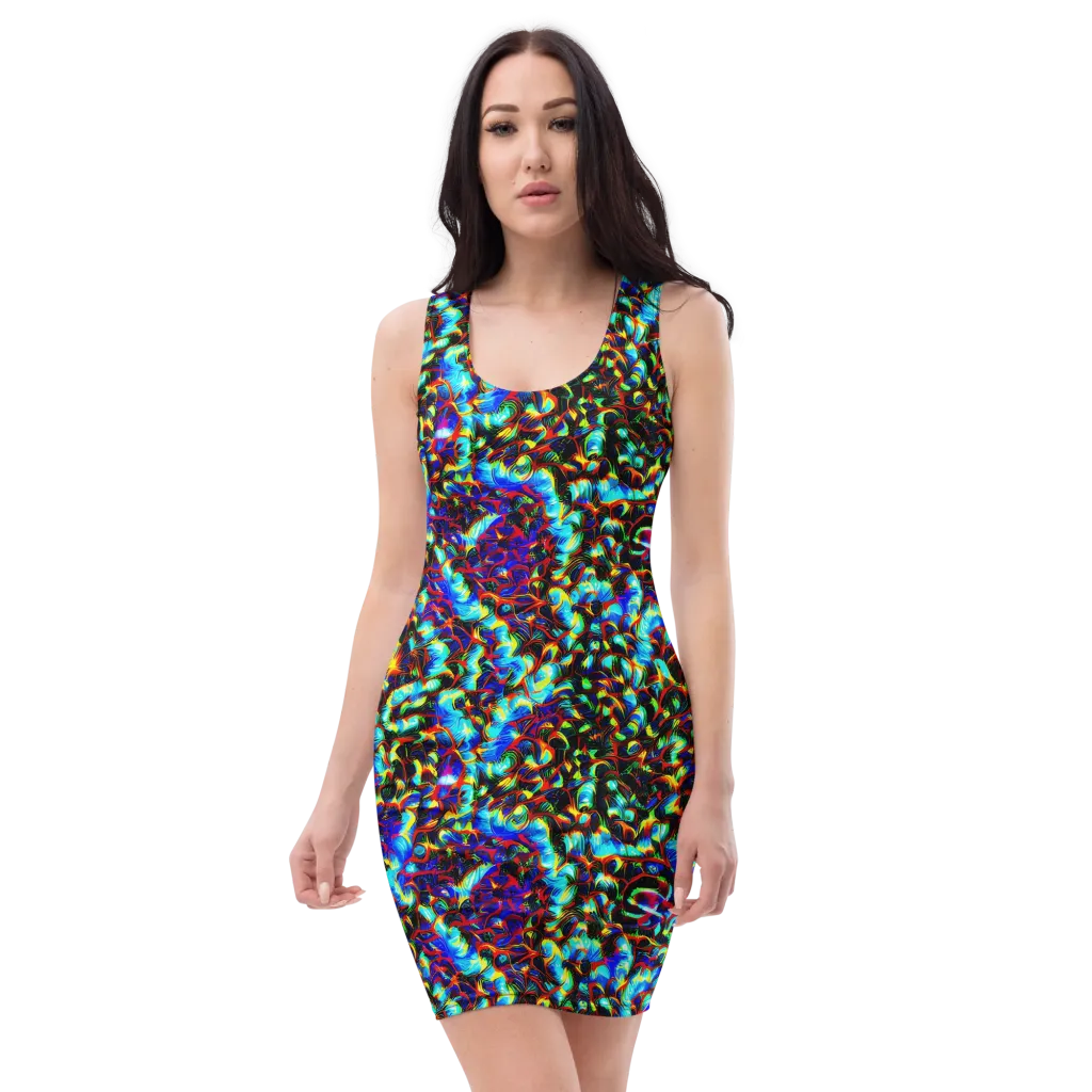 Blue Flame Jungle on Bodycon Dress — Front