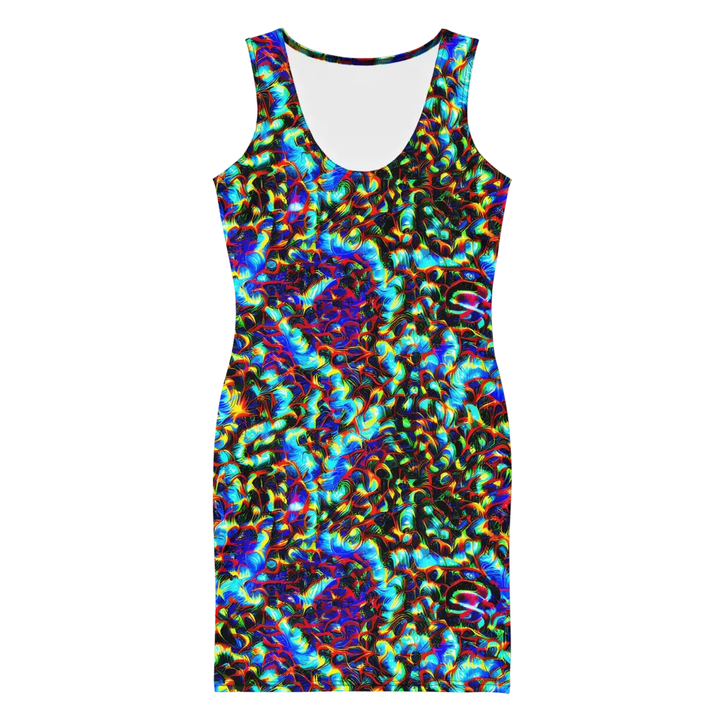 Blue Flame Jungle on Bodycon Dress — Front