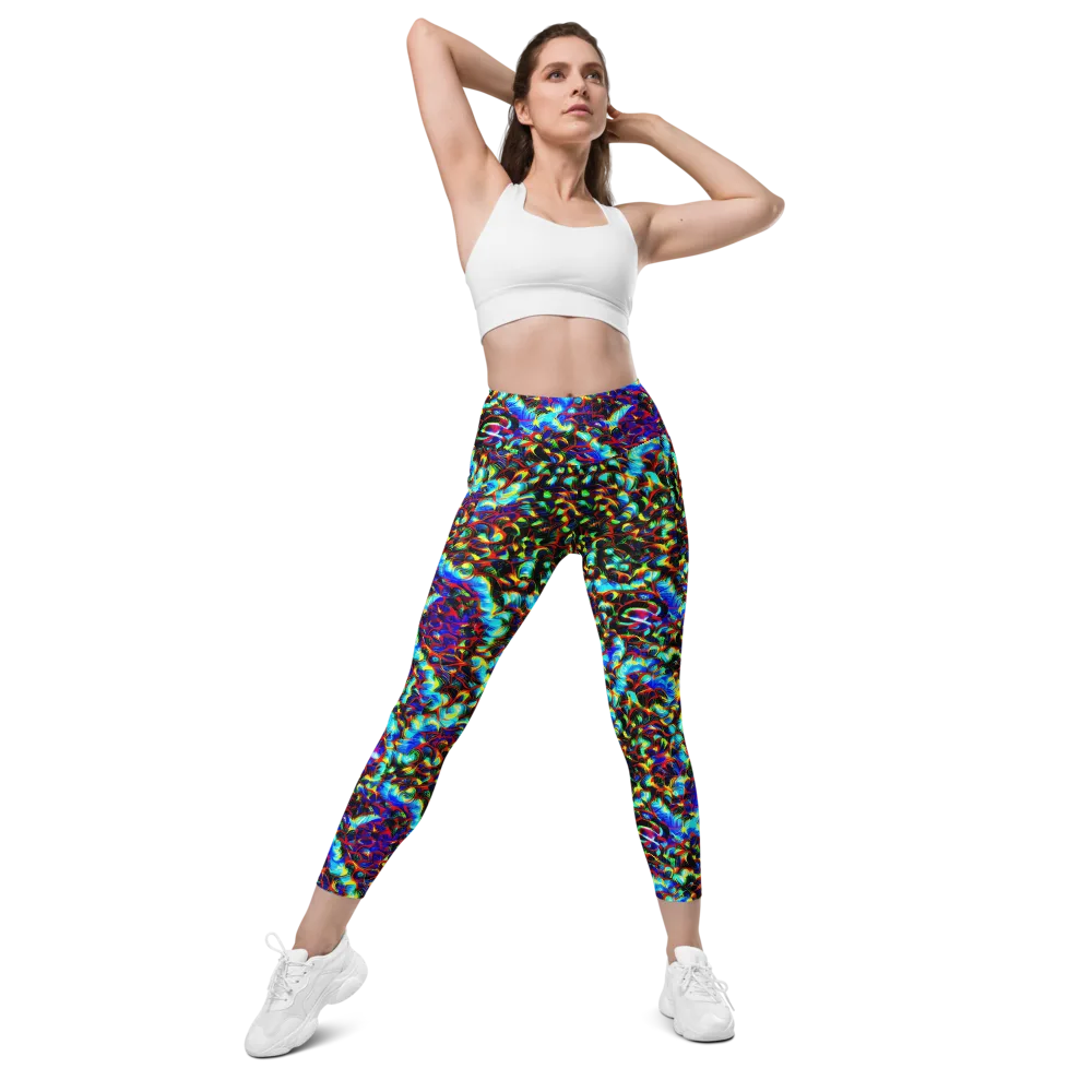 Blue Flame Jungle on Leggings with Pockets — Front