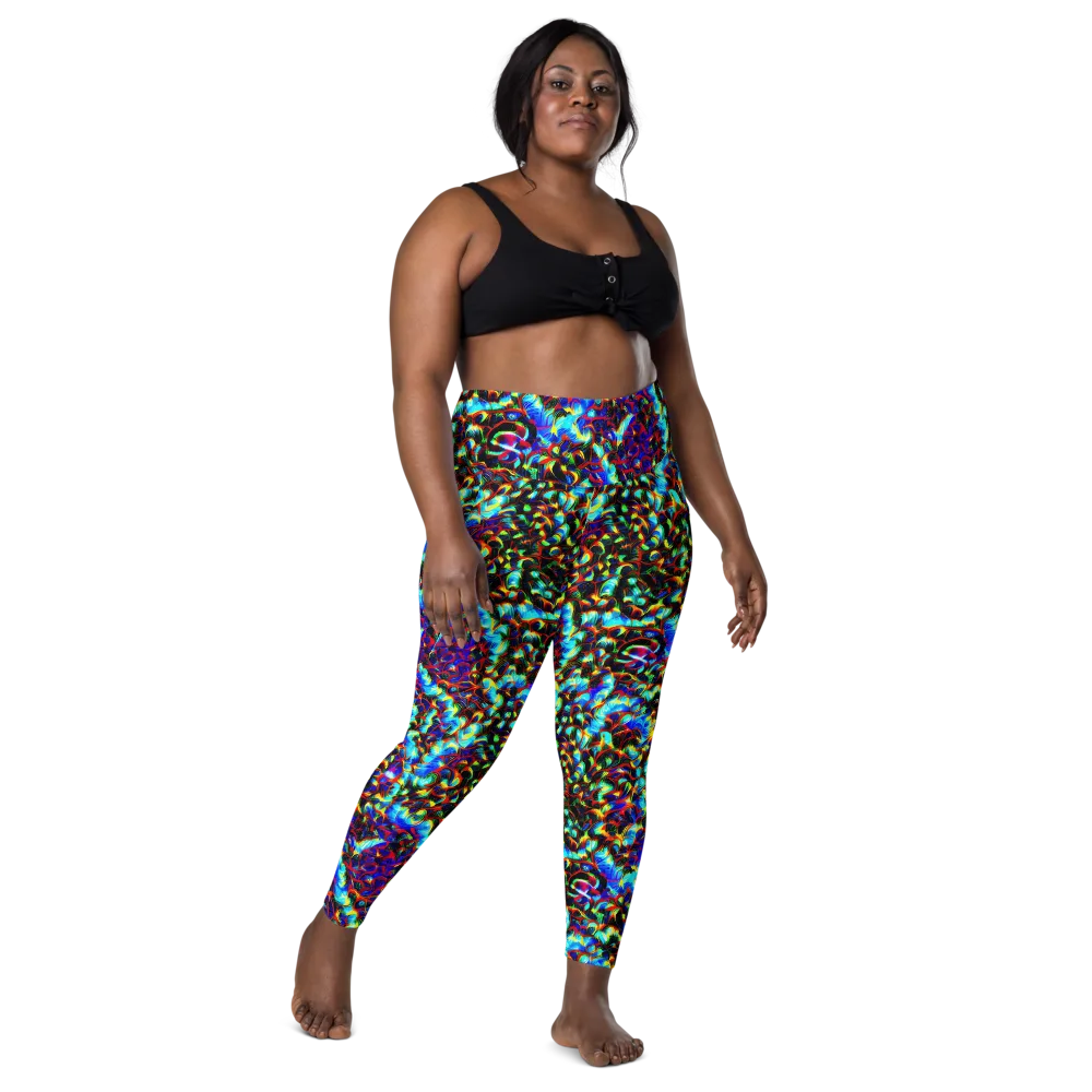 Blue Flame Jungle on Leggings with Pockets — Front