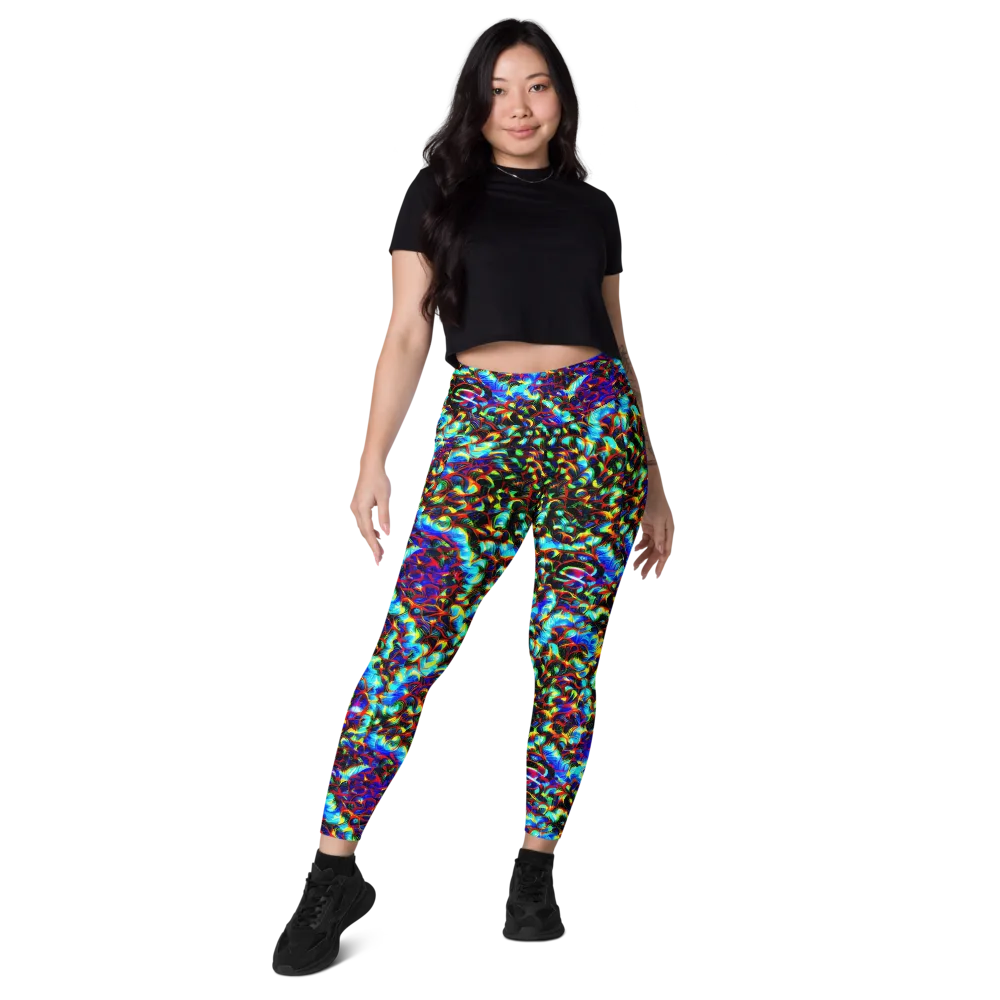 Blue Flame Jungle on Leggings with Pockets — Front