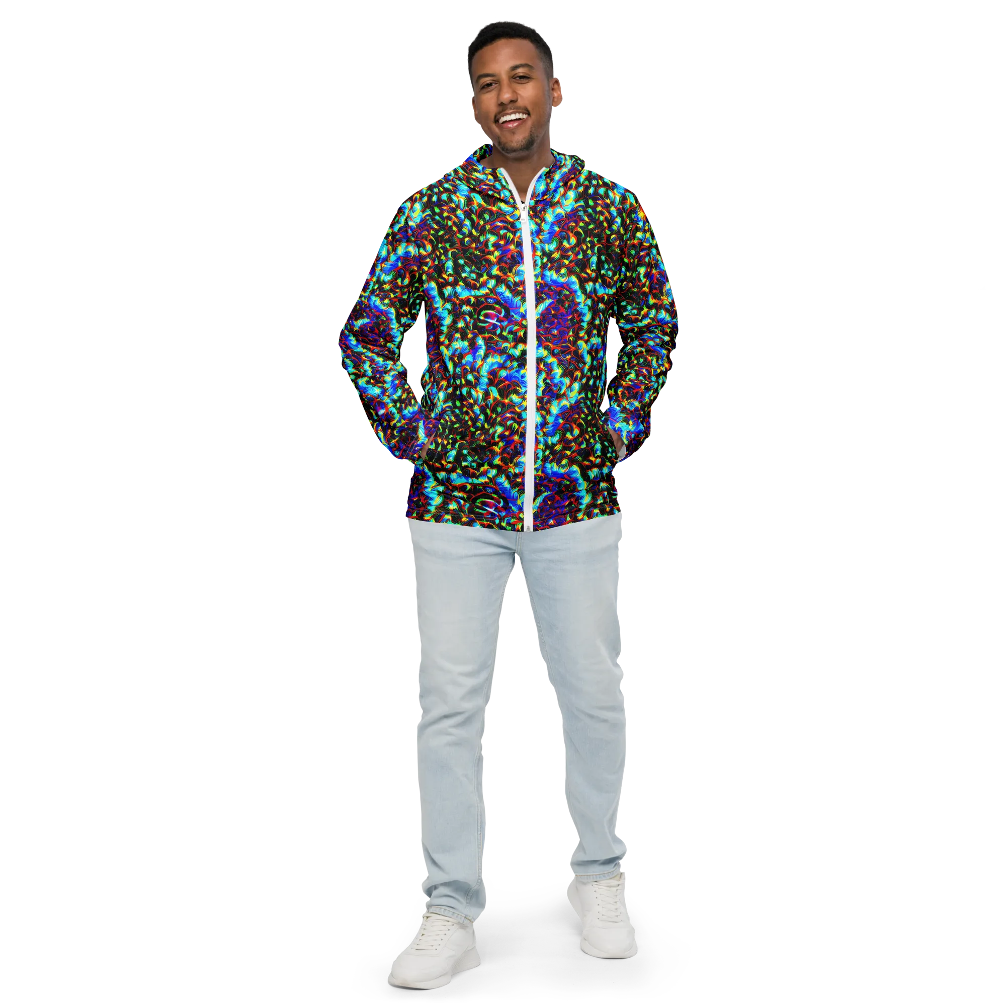 Blue Flame Jungle on Men's Windbreaker — Front