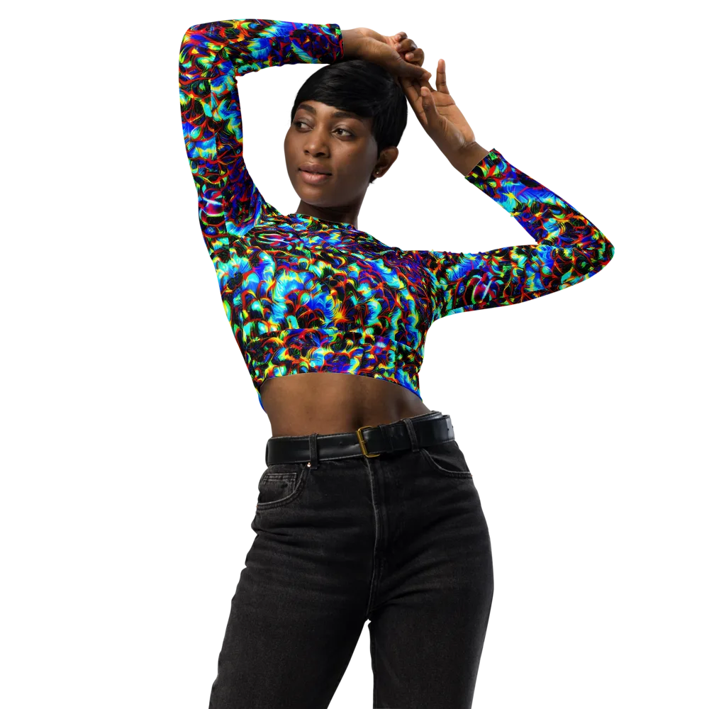 Blue Flame Jungle on Long Sleeve Crop Top — Front