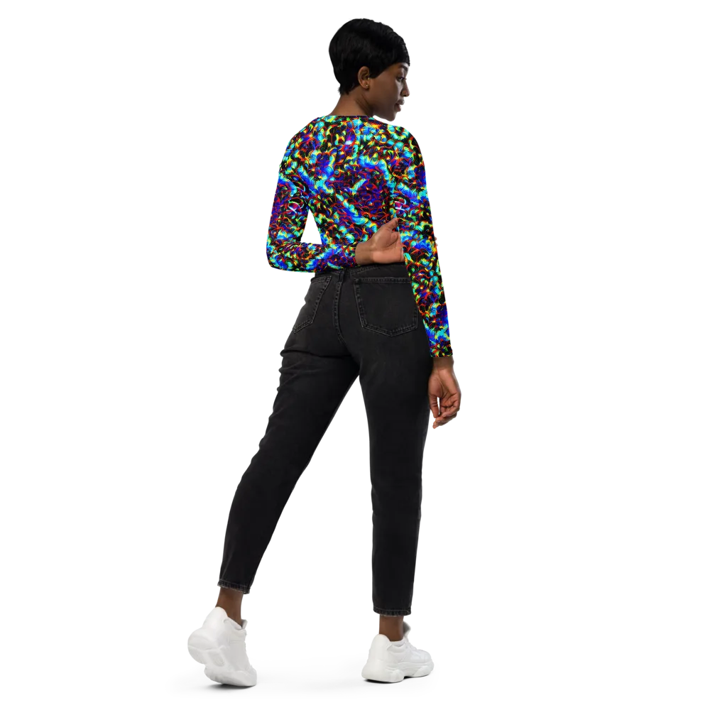 Blue Flame Jungle on Long Sleeve Crop Top — Right Back