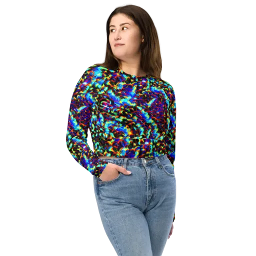 Blue Flame Jungle on a Long Sleeve Crop Top