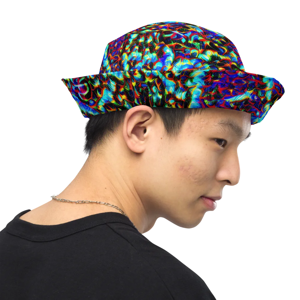 Blue Flame Jungle on Reversible Bucket Hat — Right Outside