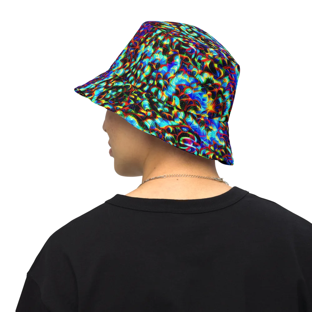 Blue Flame Jungle on Reversible Bucket Hat — Back Inside