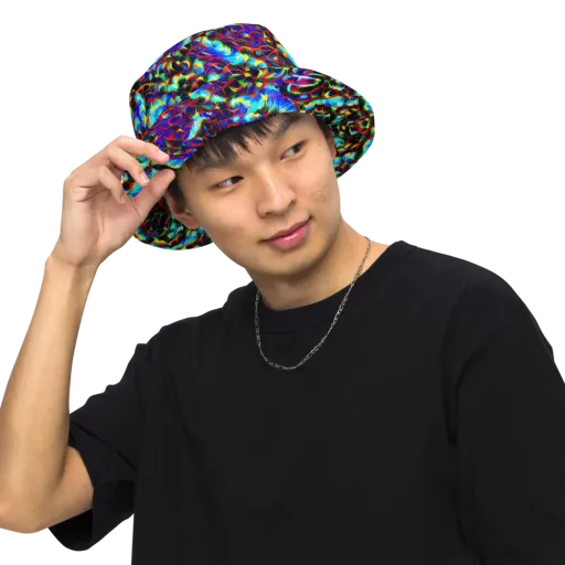 Blue Flame Jungle on a Reversible Bucket Hat