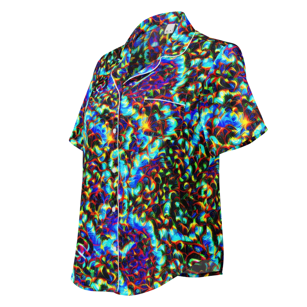 Blue Flame Jungle on Women's Short Sleeve Pajama Top — Left Front