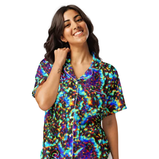Blue Flame Jungle on a Women's Short Sleeve Pajama Top