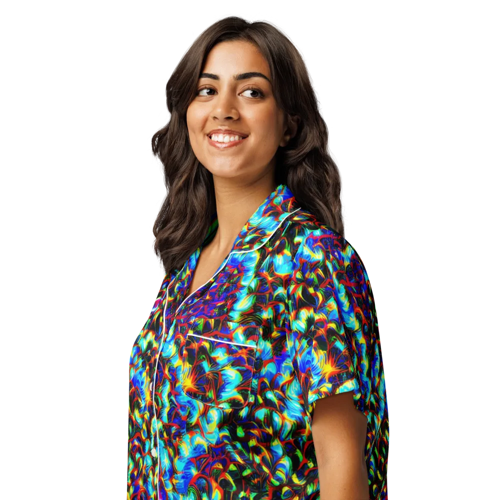Blue Flame Jungle on Women's Short Sleeve Pajama Top — Left Front