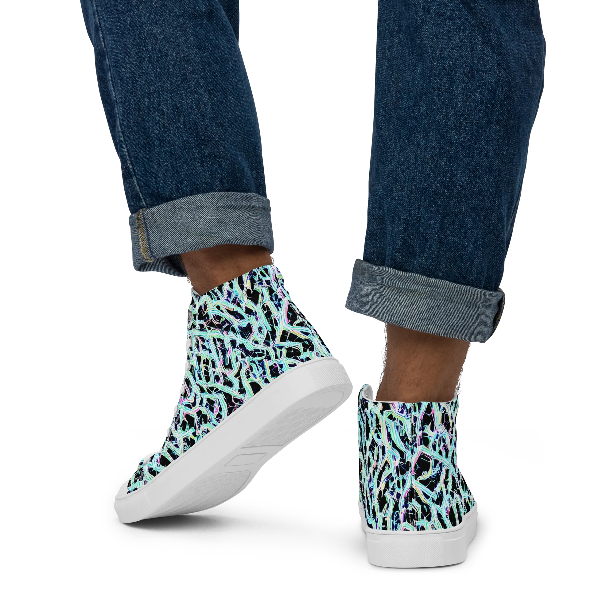 Quantum Weave on Men's High Top Canvas Shoes — Back
