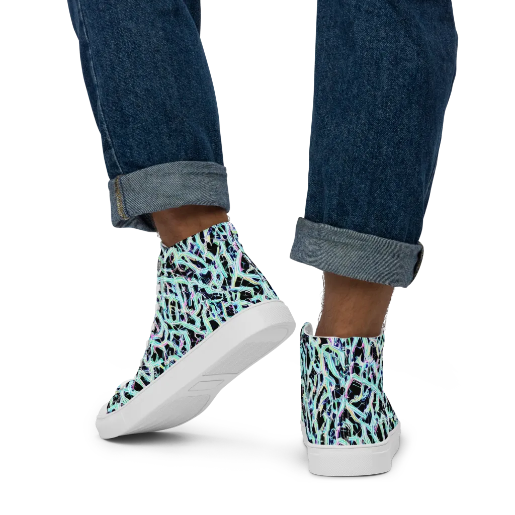 Quantum Weave on Men's High Top Canvas Shoes — Back