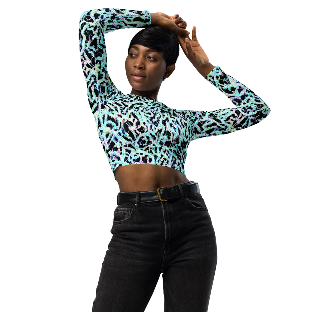 Quantum Weave on Long Sleeve Crop Top — Front