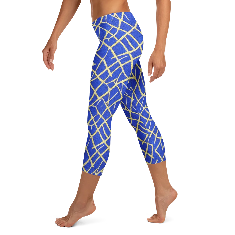 Cobalt Tangle on Capri Leggings — Left