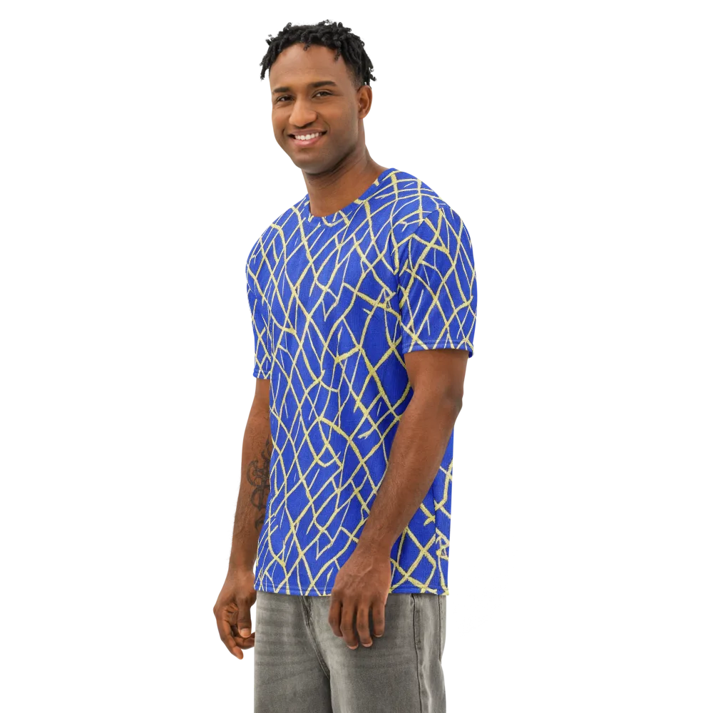 Cobalt Tangle on Men's Cotton Crew Neck T-Shirt — Left Front