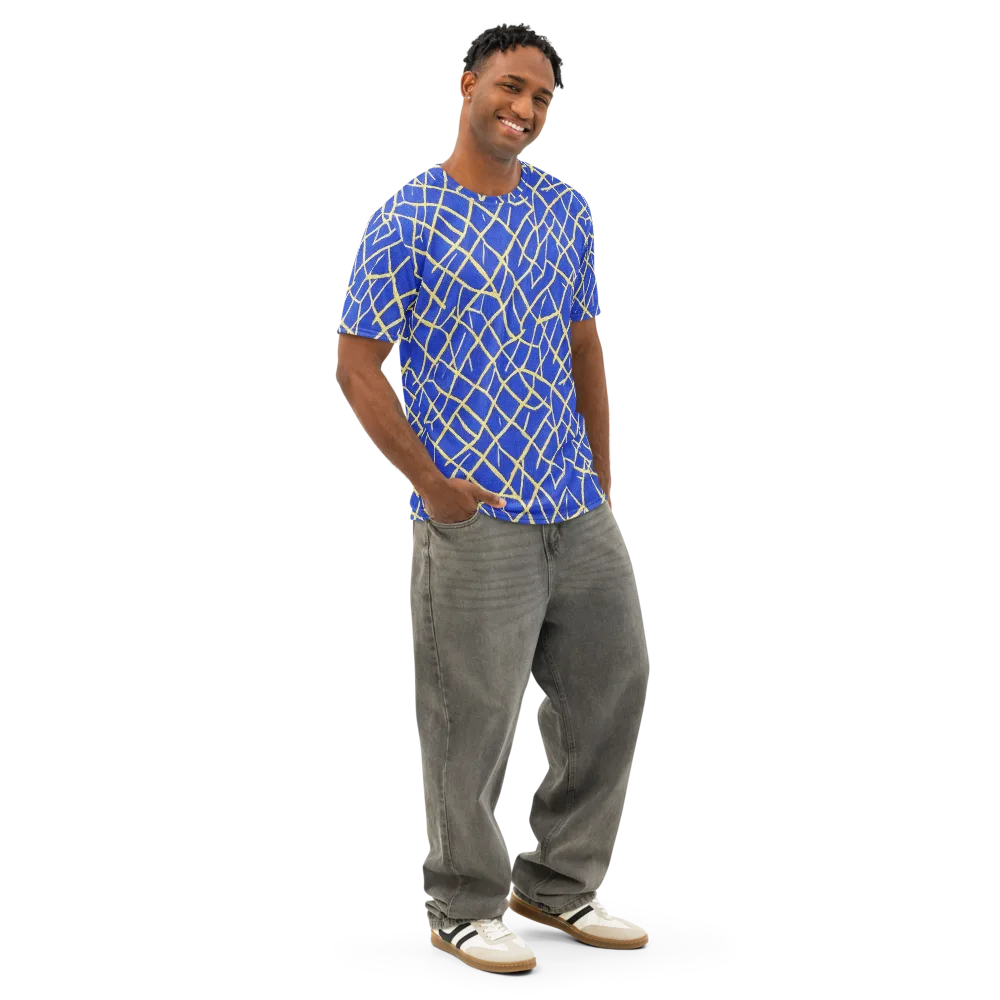 Cobalt Tangle on Men's Cotton Crew Neck T-Shirt — Right Front
