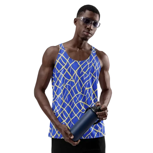 Cobalt Tangle on a Men's Tank Top