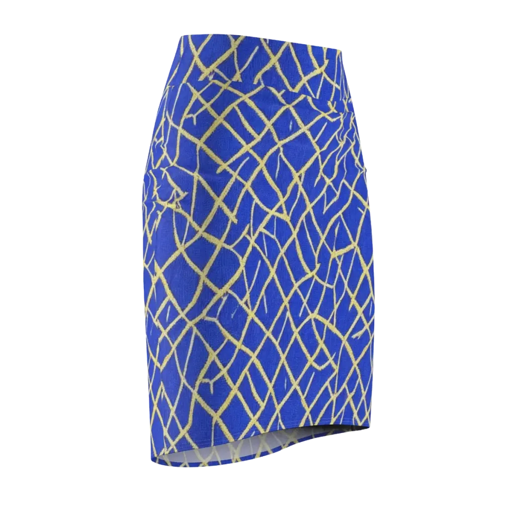 Cobalt Tangle on Pencil Skirt — Front Side