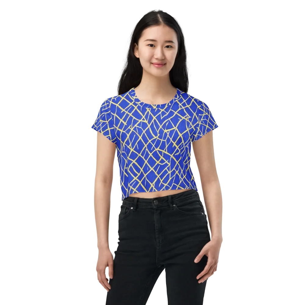 Cobalt Tangle on Crop Tee — Front