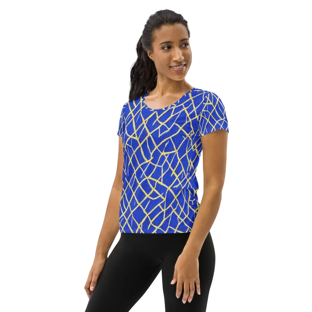 Cobalt Tangle on Women's Athletic T-Shirt — Left