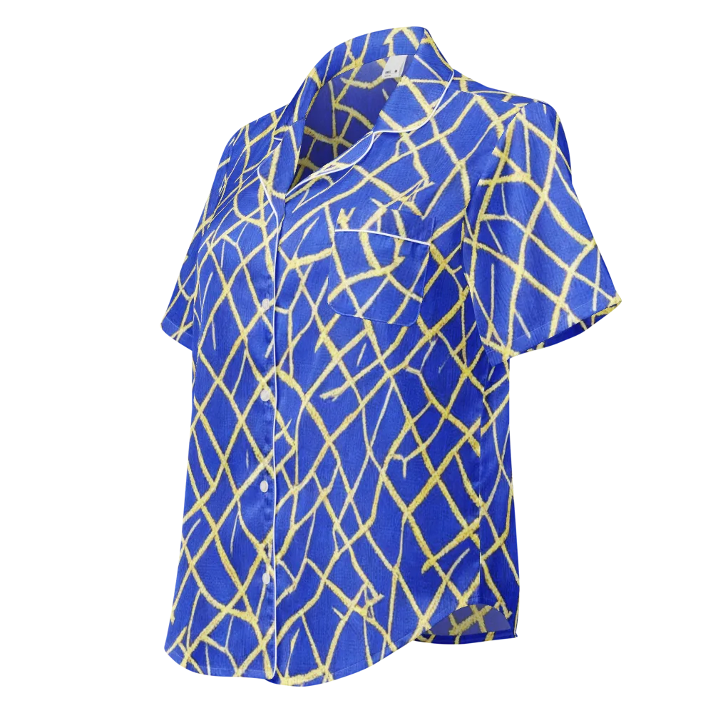 Cobalt Tangle on Women's Short Sleeve Pajama Top — Left Front