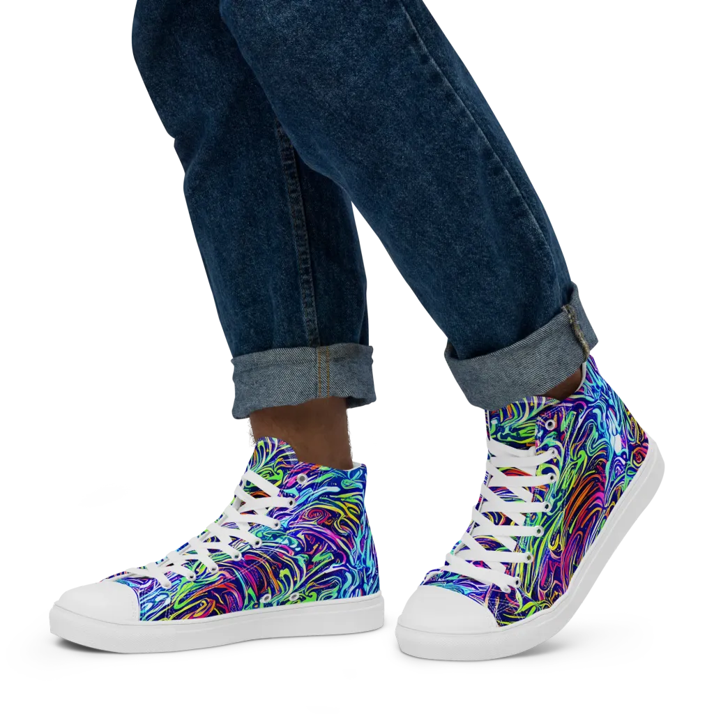 Limefire Labyrinth on Men's High Top Canvas Shoes — Left