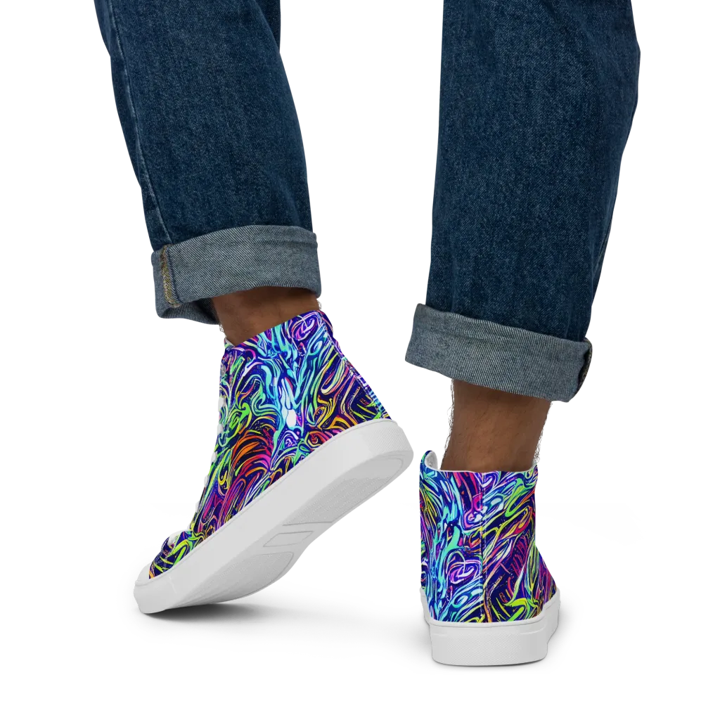 Limefire Labyrinth on Men's High Top Canvas Shoes — Back