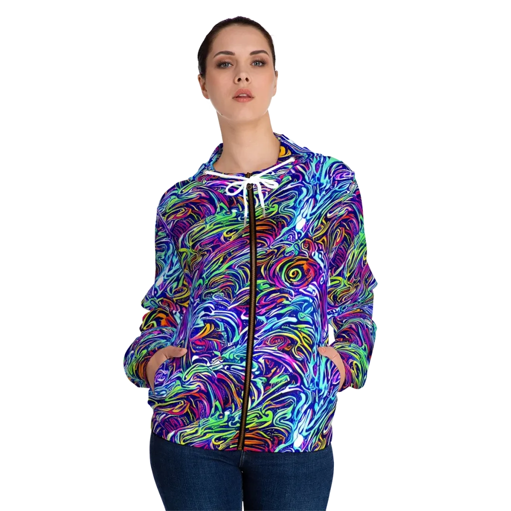 Limefire Labyrinth on Women's Full-Zip Hoodie — Front On Person