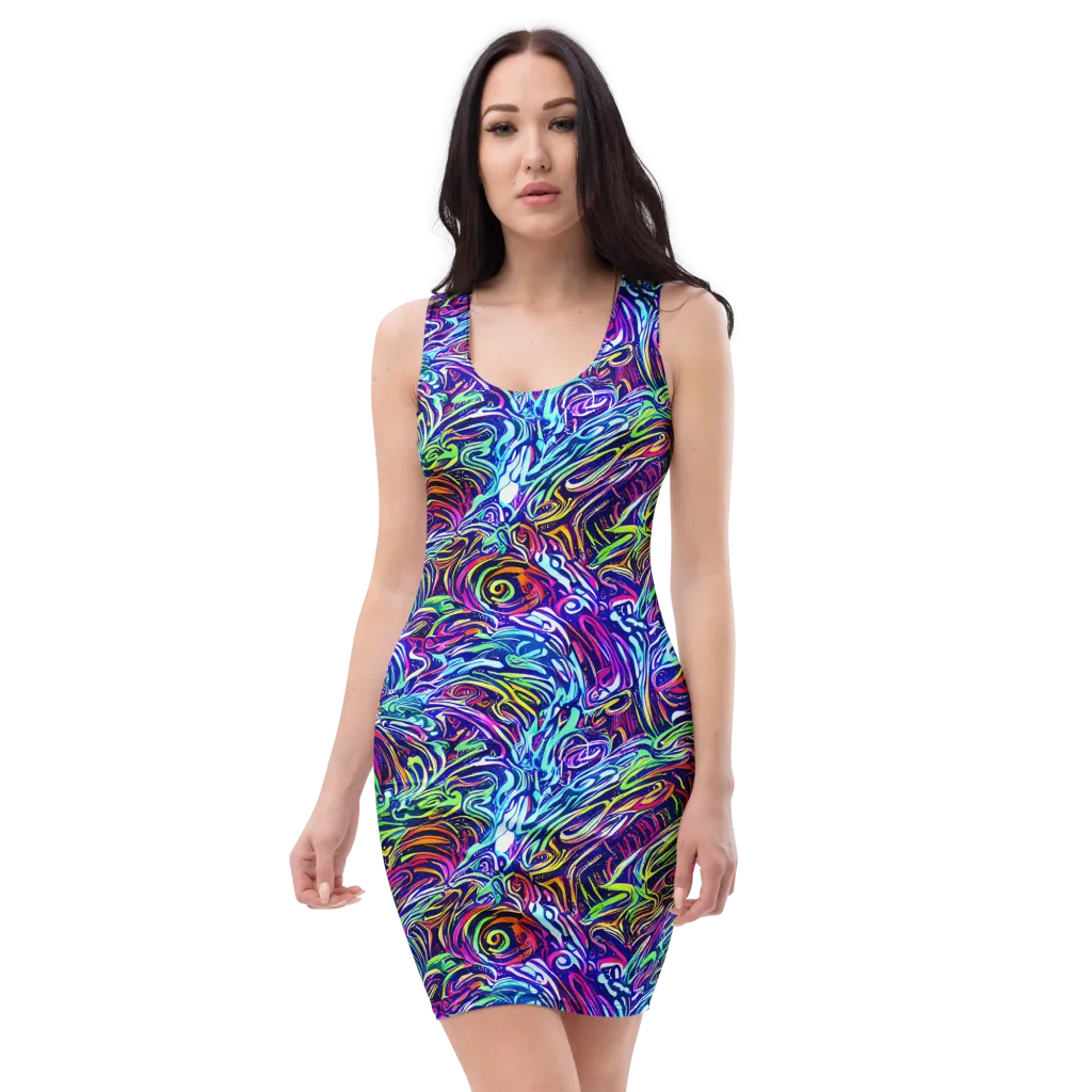 Limefire Labyrinth on Bodycon Dress — Front